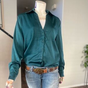 Teal Button-Up Blouse